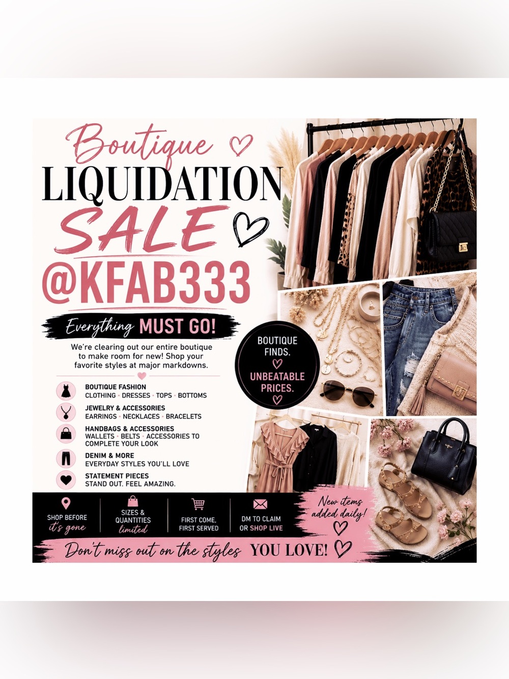 @kfab333 MASSIVE LIQUIDATION SALE ON EVERYTHING!